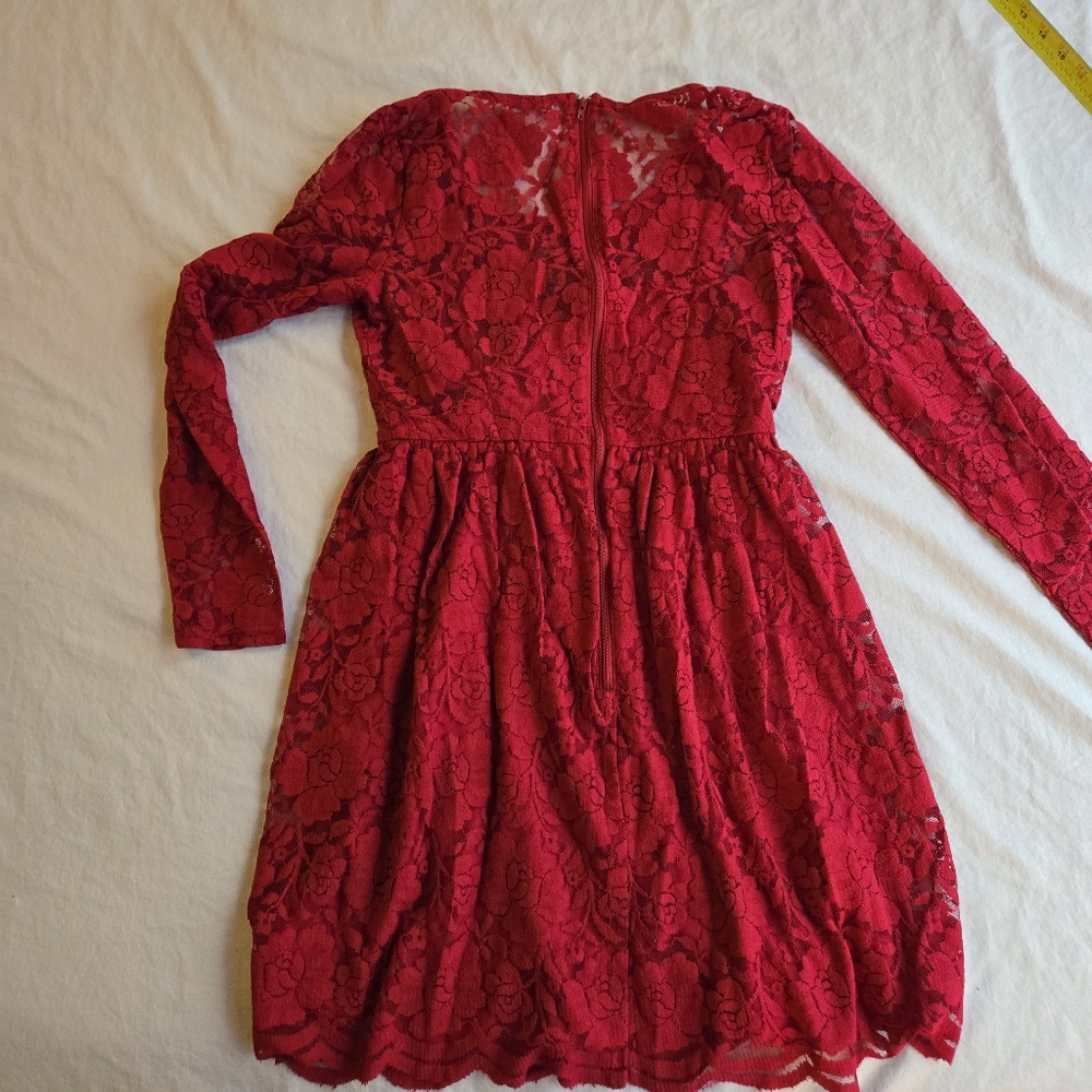 Charlotte Russe Red Lace Long Sleeve Dress Junior's Boho Party - Picture 11 of 13
